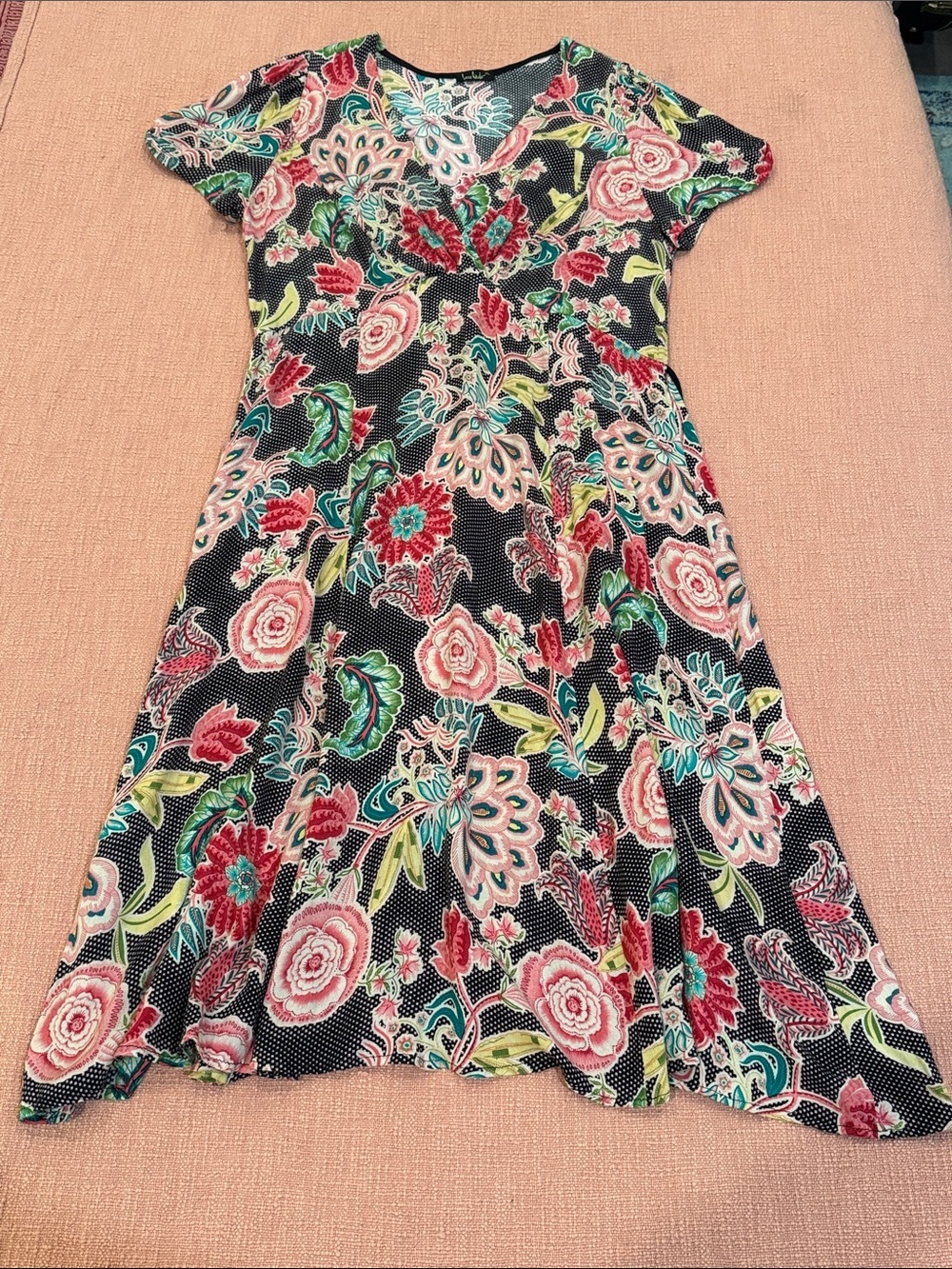 Wms XL 40’s 50’s Floral V-Neck Midi Dress understated chic romantic look dress